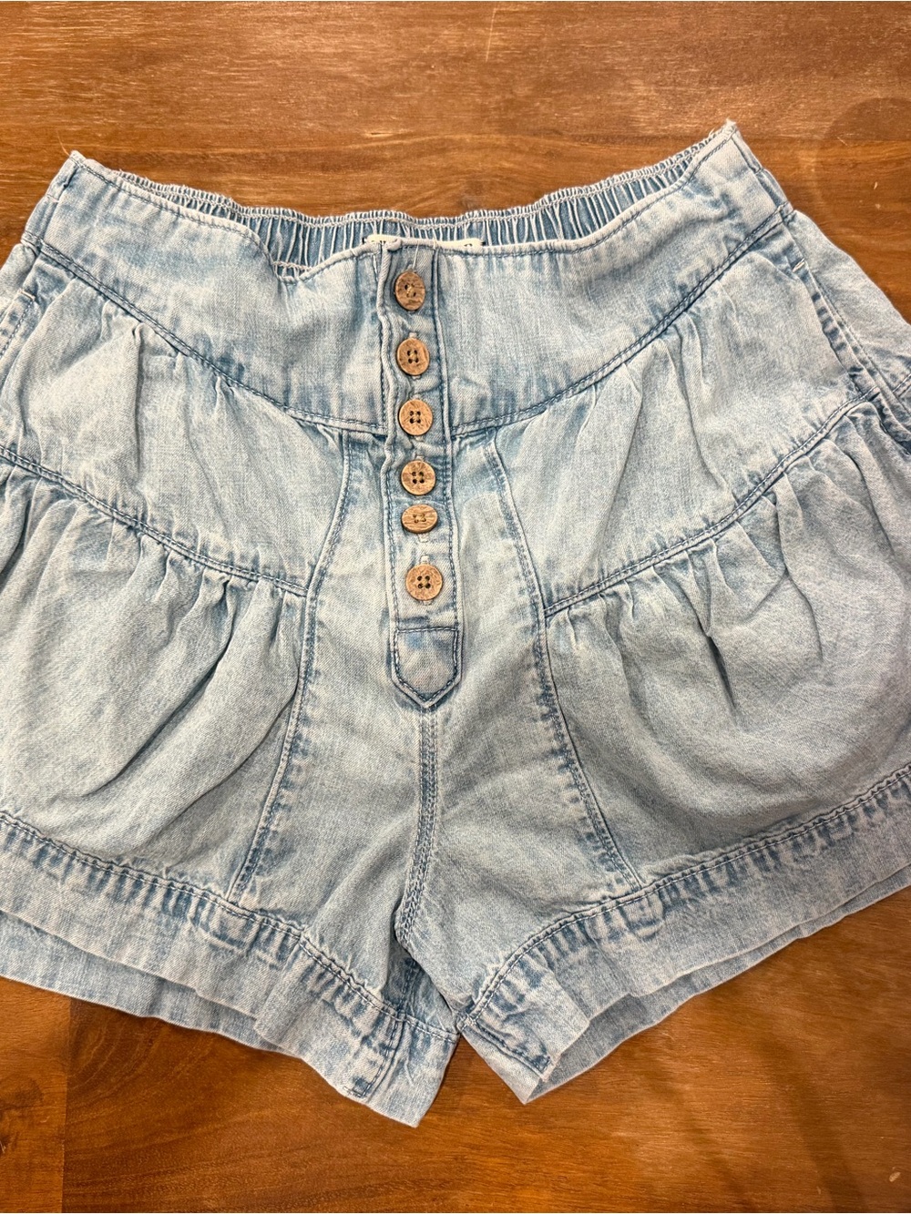 We The Free Light Blue High-Rise Button-Front Denim Shorts
